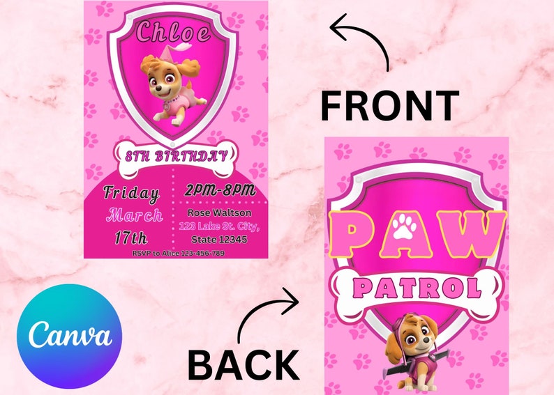 Paw Patrol Girl Birthday Party Invitation Digital Edit With Canva - Etsy