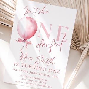 Isn't She Onederful Invito per il primo compleanno delle bambine, Invito per il primo compleanno delle bambine con fiocco rosa, Festa per il primo compleanno delle bambine, Coquette