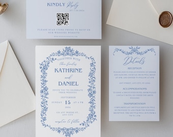 Classic Wedding Invitations, Traditional Wedding Invitation, Vintage Floral Wedding Invitation, Minimalist Wedding, Hand Drawn Floral Invite