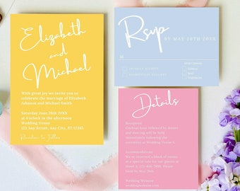 Convite de casamento em tons pastel, tema jardim de verão (download digital)