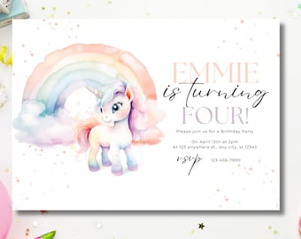 Unicorn Birthday Invitation, Rainbow Party Invite (Digital Download)