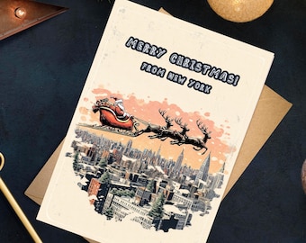 Santa Over New York Weihnachtskarte • Feiertagsgruß