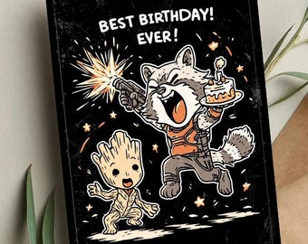 Verjaardagskaart Rocket Raccoon: Funny Guardians of the Galaxy Art