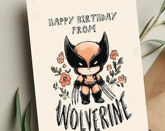 Tarjeta de cumpleaños de Lobezno / Arte divertido de los X-Men mutantes
