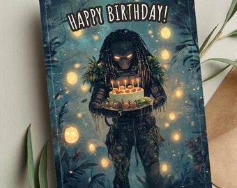 Predator Birthday Card: Funny Sci-Fi 80s Action Movie Card