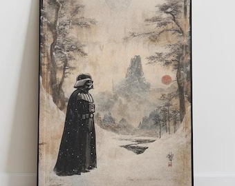Darth Vader Print | Star Wars Japanese Art Poster | Clone Wars Scene | Samurai Wall Art | Darth Vader Decor | Jedi Gift for Him & Her