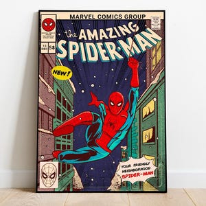 Spiderman Comic Book Poster, Marvel Superhero Print