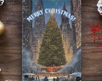New York Weihnachtskarte • Weihnachtsgruß mit Stadtansicht, Weihnachtsbaum