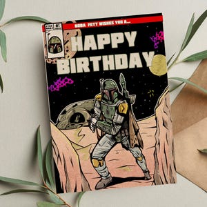 Carte d'anniversaire Boba Fest • Carte d'anniversaire Mandalorian • Cadeau Star Wars • Carte d'anniversaire Star Wars • Carte Baby Yoda • Carte d'anniversaire amusante