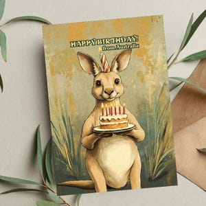 Australien Geburtstagskarte | Känguru Karte | Australien Poster, handgemachte Reisekarte | Känguru Geburtstagskarte | Einzigartige Geburtstagskarte
