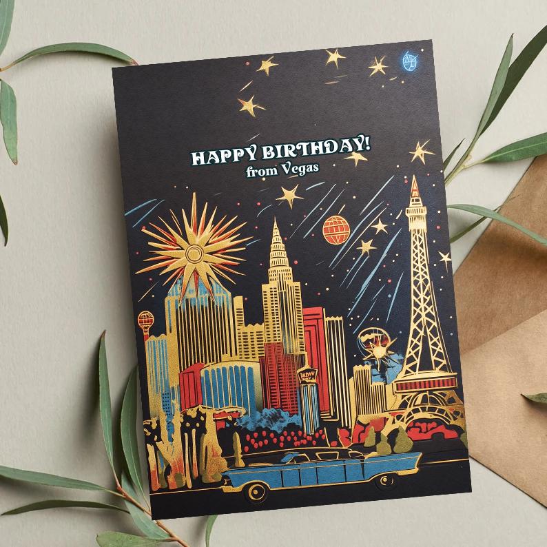 Las Vegas Birthday Card | Nevada Landmark | Vegas Skyline | Handmade Travel Card | Las Vegas Lover Gift | Unique Birthday Card |