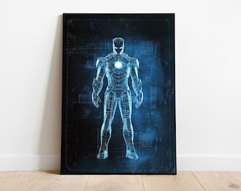 Póster con el plano de Iron Man, impresión del cómic de los Vengadores