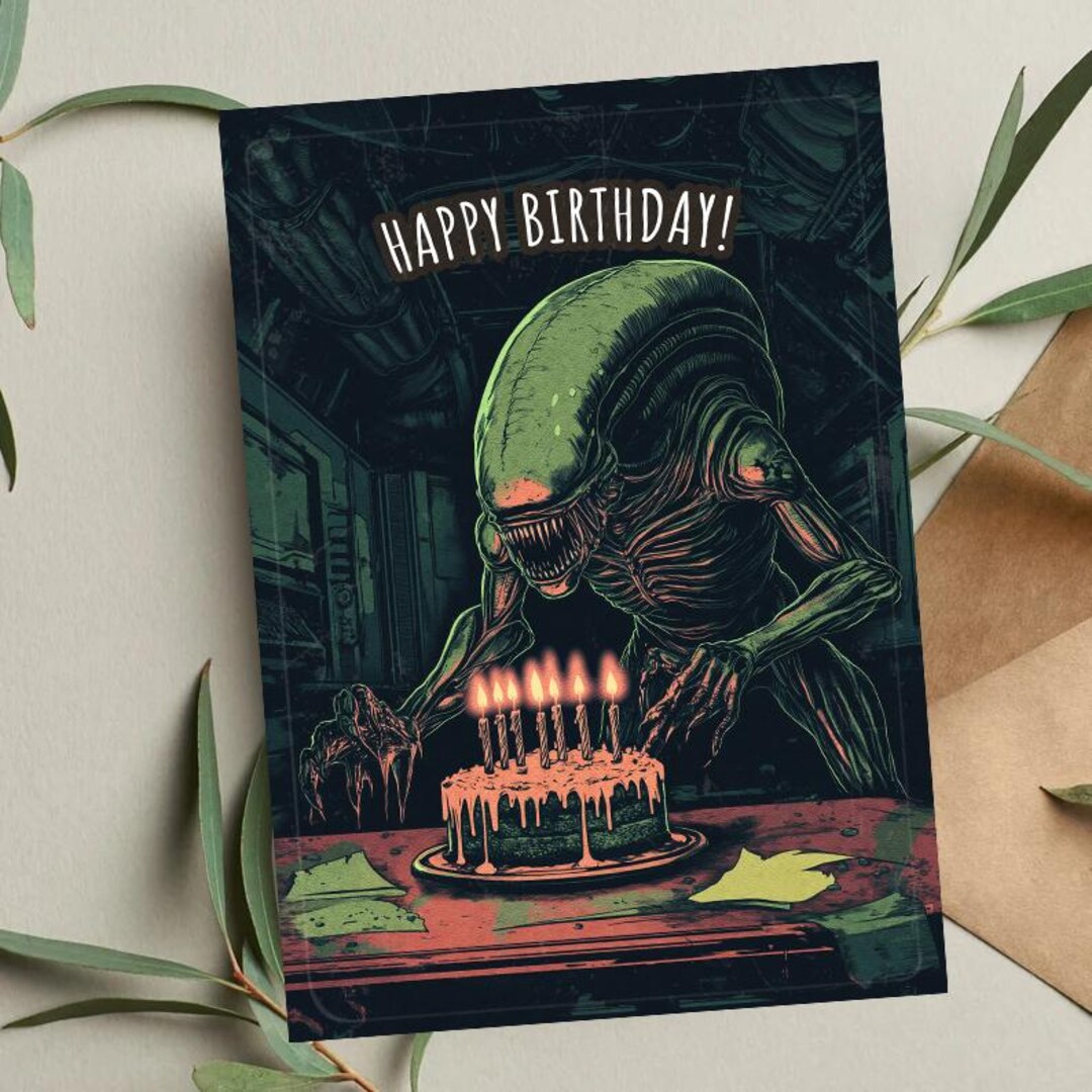 Sci-fi Alien Birthday Card: Funny Movie-inspired Holiday Card - Etsy