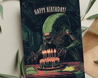 Sci-Fi Alien Birthday Card: Funny Movie-Inspired Holiday Card