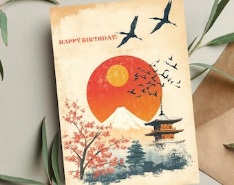Japan Birthday Card: Japanese Landmark Art Travel Card
