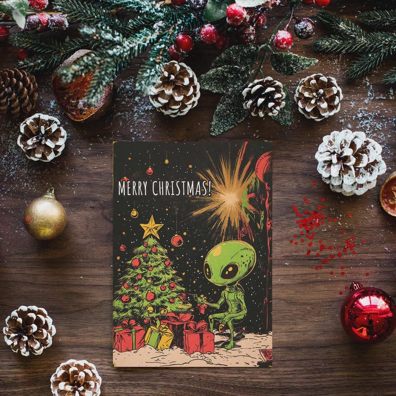 Funny Alien Christmas Card, Sci-fi Holiday Greetings - Etsy