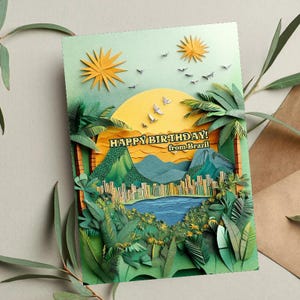Cartão de Aniversário do Brasil | Marco Brasileiro | Horizonte do Rio de Janeiro | Cartão de Viagem Feito à Mão | Presente para Amantes do Brasil | Cartão de Aniversário Exclusivo | Brasil