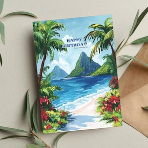 Verjaardagskaart Saint Lucia, Caribische wenskaart, eilandverjaardagskaart, reiskaart, verjaardagskaart voor hem, verjaardagskaart voor haar