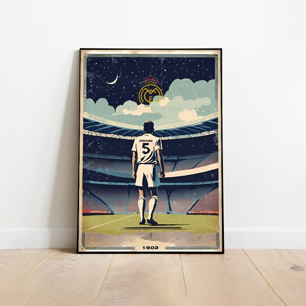 Zidane Poster, Real Madrid Poster, Zinidine Zidane Print, Football poster, Football Art, Football Print, Gift for Him, Gift for Her,