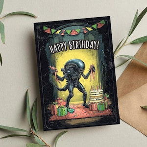 Carte d'anniversaire extraterrestre, carte extraterrestre, carte d'anniversaire, carte d'anniversaire drôle, carte de vœux, carte d'anniversaire extraterrestre, Alien Romeulus