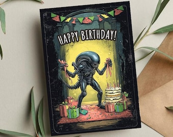Carte d'anniversaire extraterrestre, carte extraterrestre, carte d'anniversaire, carte d'anniversaire drôle, carte de vœux, carte d'anniversaire extraterrestre, Alien Romeulus