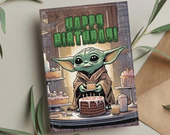 Tarjeta de cumpleaños de Grogu • Regalo divertido de Star Wars (A5)