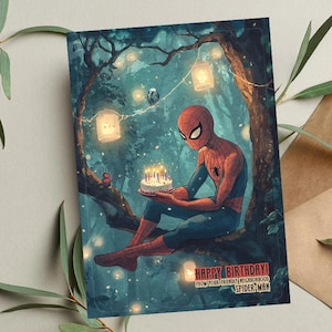 Spider-Man Geburtstagskarte | Lustige Marvel Superheld Karte | Kinder oder Erwachsene | Comic Style Spiderman Grußkarte | Lustige Geburtstagskarte