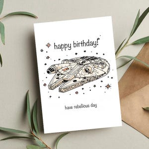 Millennium Falcon Birthday Card | Star Wars Birthday Card | Spaceship Greeting Card | Sci-Fi Birthday Card | Star Wars Art