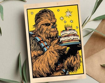 Tarjeta de cumpleaños divertida de Chewbacca: Tarjeta de felicitación de Wookiee de Star Wars