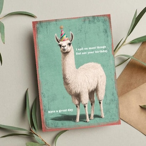 Lama verjaardagskaart, kaart grappige dieren, schattige lama wenskaart, woordspeling verjaardagskaart, eigenzinnige kaart, verjaardagskaart kinderen, alpacakaart
