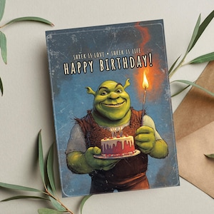 Cartão de aniversário do Shrek • Cartão do Shrek • Cartão engraçado do Shrek • Cartão de felicitações • Cartão de aniversário • Cartão de aniversário engraçado