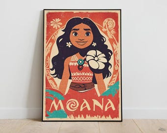 Póster de la película Moana, impresión de película retro