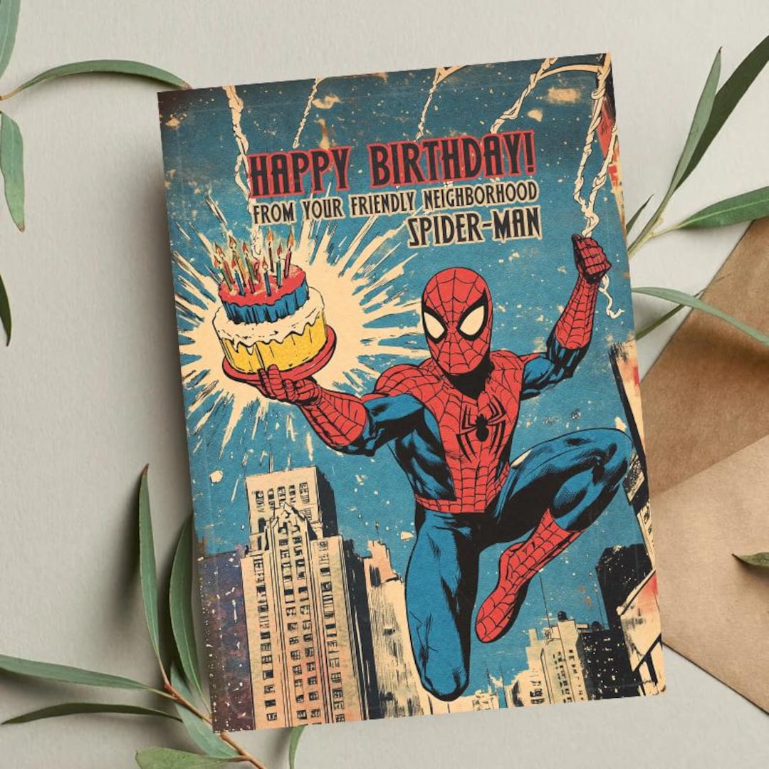 Comic Style Spider-man Birthday Card: Funny Superhero Greeting Card ...