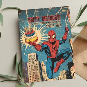 Spider-Man Geburtstagskarte | Lustige Marvel Superheld Karte | Kinder oder Erwachsene | Comic Style Spiderman Grußkarte |Lustige Geburtstagskarte