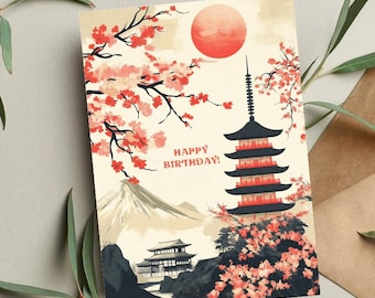 Japan Birthday Card | Japanese Landmark | Tokyo Skyline | Handmade Travel Card | Japan Lover Gift | Unique Birthday Card | Japanese Art
