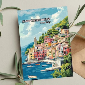 Cartão de aniversário da Itália | Ponto turístico italiano | Horizonte de Roma | Cartão de viagem feito à mão | Presente para quem ama a Itália | Cartão de aniversário exclusivo | Arte italiana