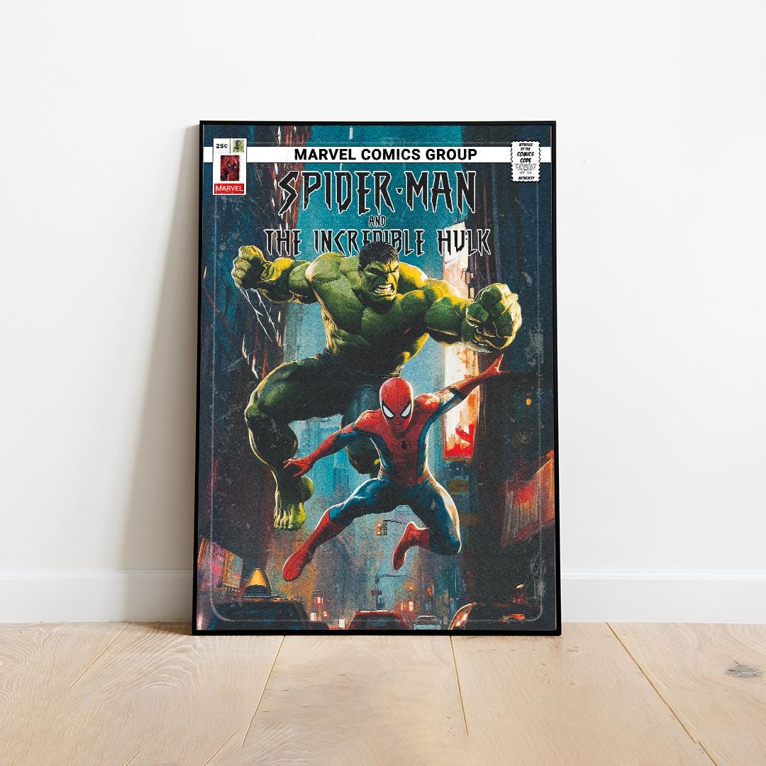 スパイダーマンとハルクのコミックブックポスター、マーベルプリント