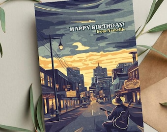 Biglietto di auguri di compleanno di Nashville: skyline del Tennessee, arte della città della musica