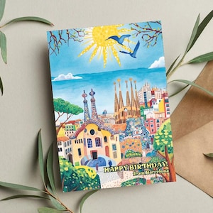 Barcelona Birthday Card | Spanish Landmark | Madrid Skyline | Handmade Travel Card | Spain Lover Gift | Unique Birthday Card | Spanish ART