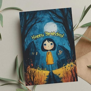 Coraline Geburtstagskarte, Coraline Karte, Geburtstagskarte, lustige Geburtstagskarte, Urlaubskarte, Tim Burton Geburtstagskarte, Coraline Poster