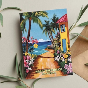 Verjaardagskaart van Barbados, Caribische wenskaart, eilandverjaardagskaart, Bajan-kaart, tropische kaart, reiskaart, strandkaart