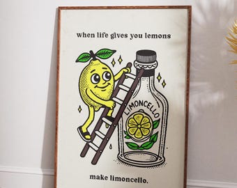 Limoncello Lemon Art Print: Whimsical Kitchen Wall Decor