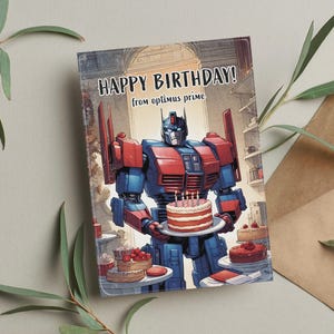 Carte d'anniversaire Transformers • Cadeau Transformers • Carte d'anniversaire Optimus Prime • Autobots • Carte d'anniversaire amusante • Cartes d'anniversaire