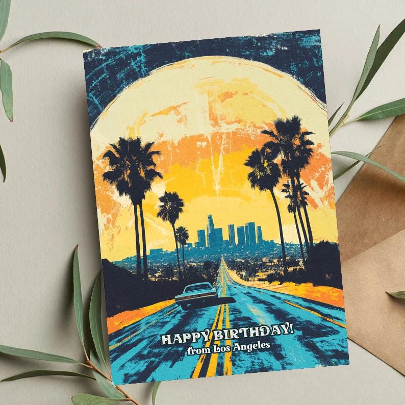 Los Angeles Birthday Card | California Landmark | LA Skyline | Handmade Travel Card | Los Angeles Lover Gift | Unique Birthday Card