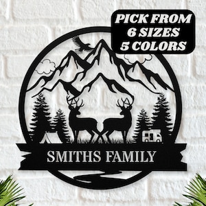 Personalized Deer Metal Cabin Sign, Outdoor Hunting, Deer Hunter Gift, Custom Family Name Sign, Last Name Deer Monogram Cabin Decor Gift
