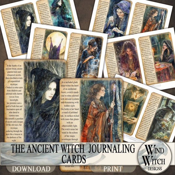 Ancient Witch Journaling Cards, Junk Journal Inserts, Witch Ephemera, Printable, Digital Download