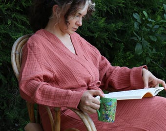 Badrock i muslin med 4 lager | Kimono i ekologisk bomull för män och kvinnor