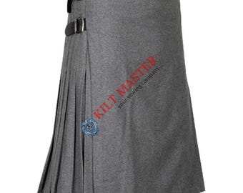 Handmade Grey Wool Scottish Kilt: Traditional 8 Yard Highland Kilt