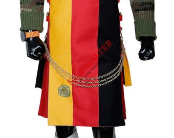 Kilt utilitario con bandera alemana: Kilt de algodón para festivales con bolsillos cargo