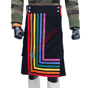 LGBT Pride Kilt - Handmade Black Cotton Utility Kilt For Men
